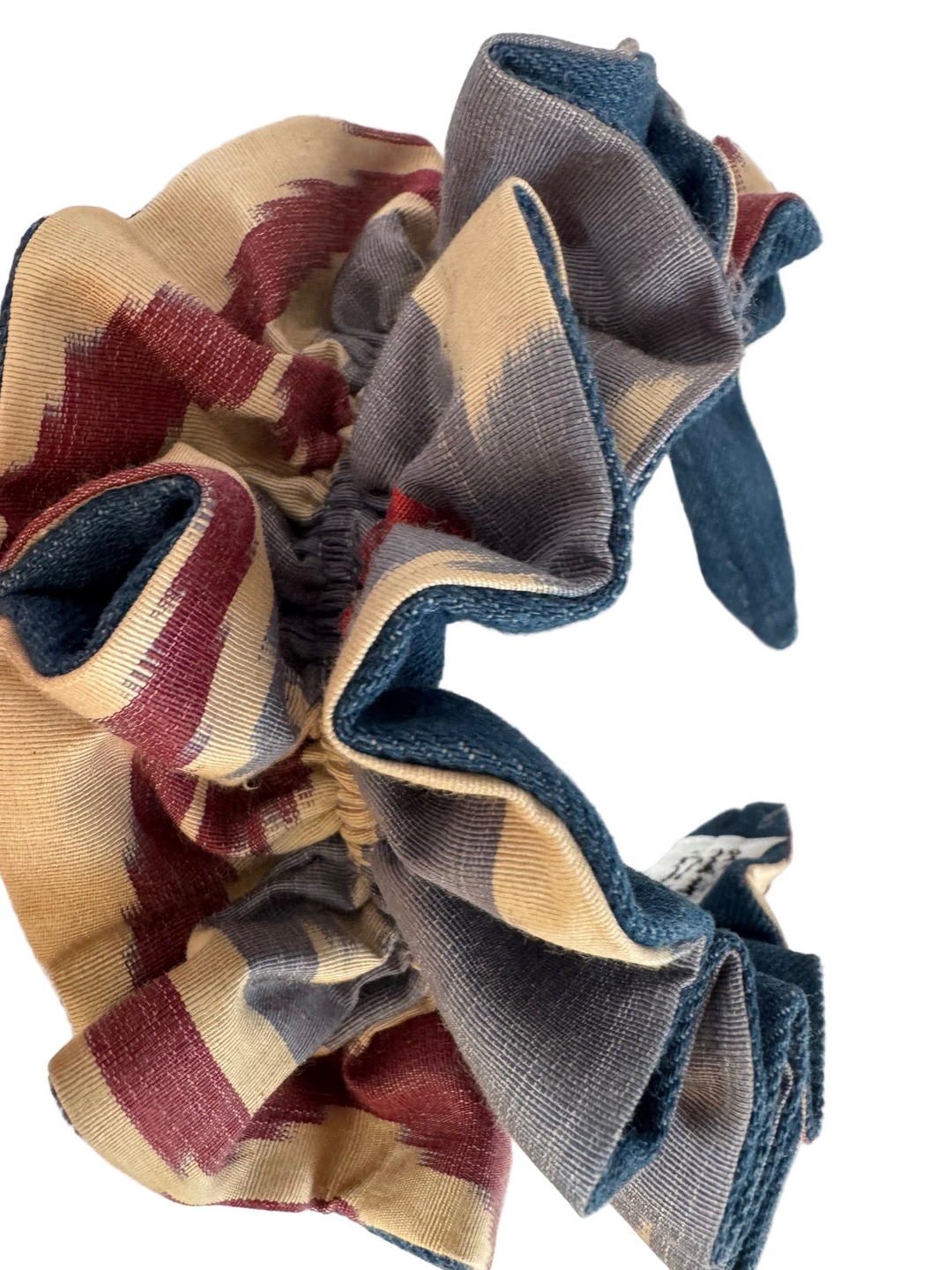 Cranberry, Indigo, and Cream Ikat with Denim