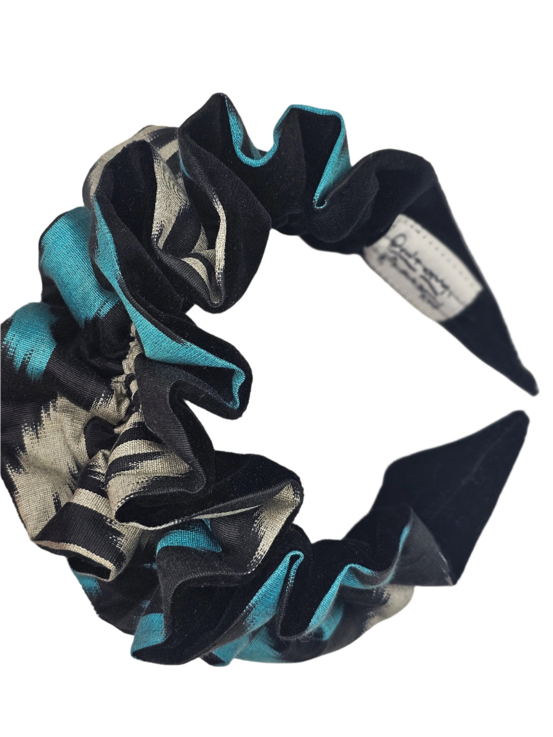 Turquoise, Silver, and Black Ikat with Black Velvet