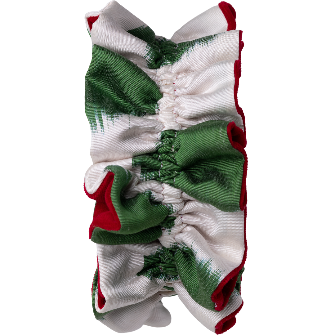 Emerald and White Ikat with Red Velvet