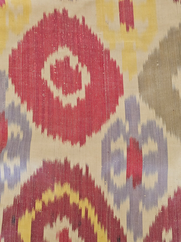 Burgundy, Mustard Yellow, Slate Blue, and Tan Ikat