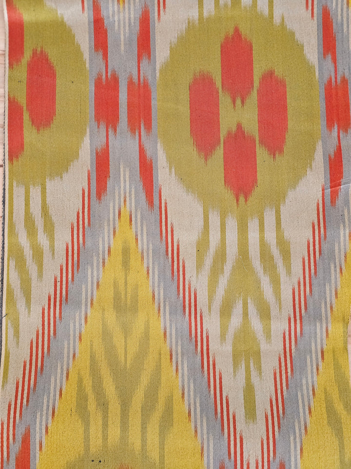 Burnt Orange, Gold, Olive Green, Slate Blue, and SIlver Cream Ikat