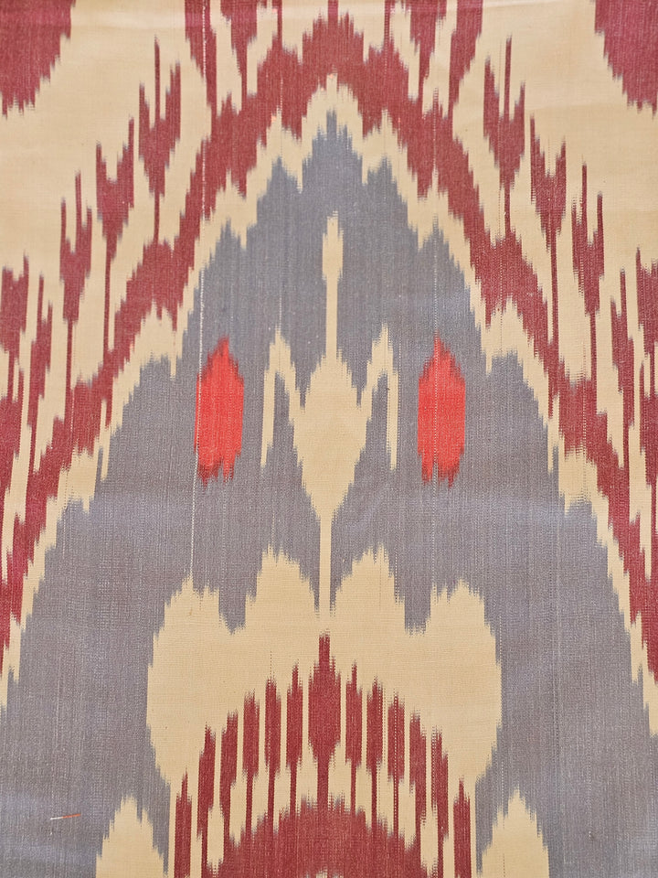 Burgundy, Red, Slate Blue, and Cream Ikat with Burgundy Cashmere