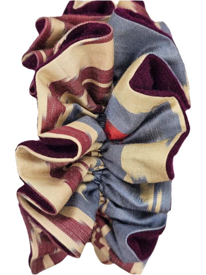 Burgundy, Red, Slate Blue, and Cream Ikat with Burgundy Cashmere