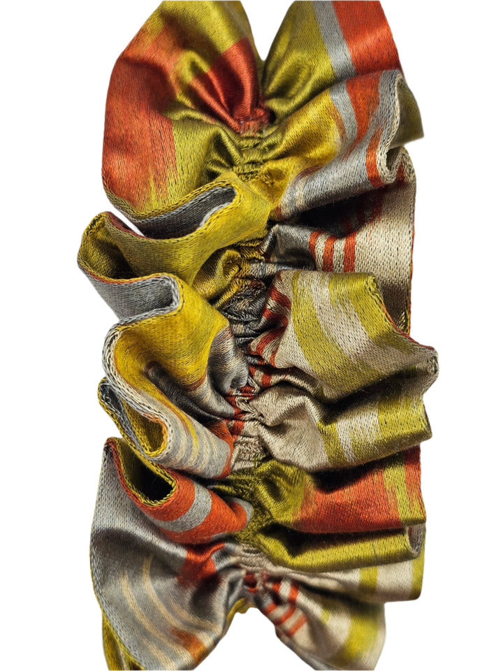 Burnt Orange, Gold, Olive Green, Slate Blue, and SIlver Cream Ikat