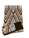 Steele blue black and white Uzbek ikat stole with black denim, handwoven reversible, handmade in Vienna
