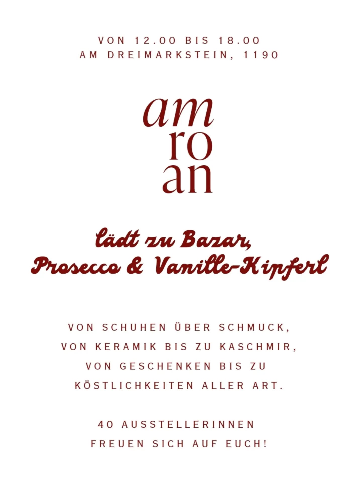 Bazar am Roan event details, 12:00 to 18:00 at Dreimarkstein, 1190 Vienna