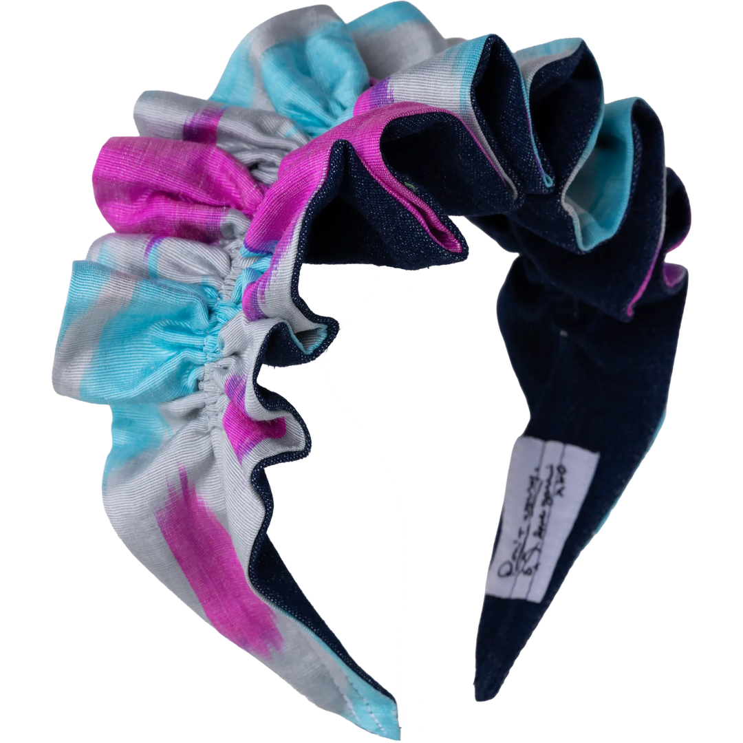 Pink, Turquoise, and Dove  Ikat with Denim
