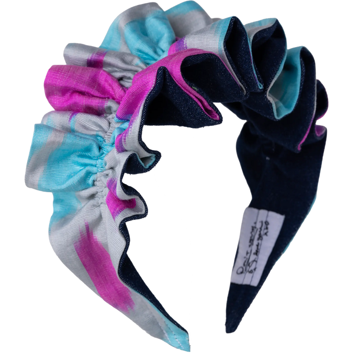 Pink, Turquoise, and Dove  Ikat with Denim